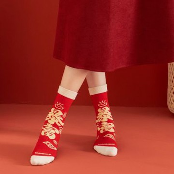 【HandStyle】女襪 過年紅襪招財納福喜慶趣味暖襪(10020)