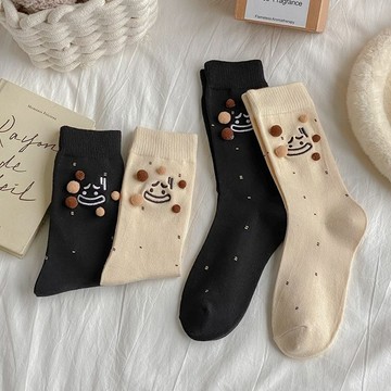 襪子 卡通 立體 ins醜萌 趣味 抽象 毛球 波點 刺繡 襪子 可愛 潮襪 表情包 洋氣 學生 搞怪 中筒襪