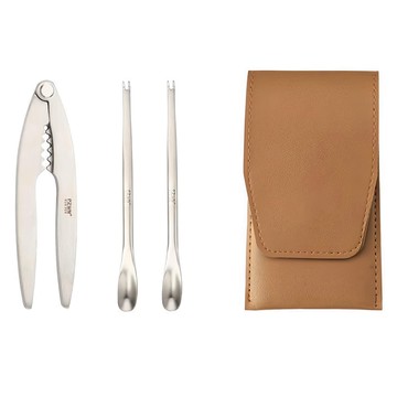 台灣 Push 餐具用品 304不鏽鋼蟹鉗叉3件套 蟹叉 2支 + 蟹鉗  蟹鉗15 x 3.7cm 蟹叉15 x 1.3cm 收納套17 x 9cm  銀色  1組