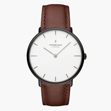 送禮首選★Nordgreen Native本真 深空灰系列深棕真皮腕錶40mm(NR40GMLEDBXX)  附提袋【全館滿額折價★APP下單點數4倍送】線上購買享_實體門市同步服務