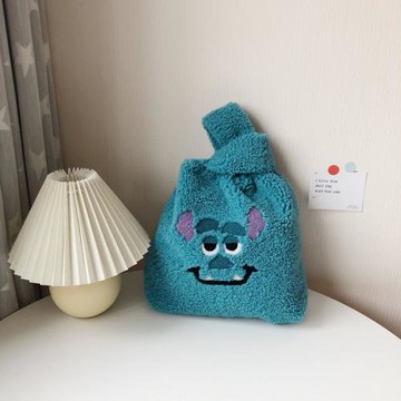 日韓ins卡通毛絨背心包少女心可愛毛怪手提包羊羔絨馬甲袋手腕包