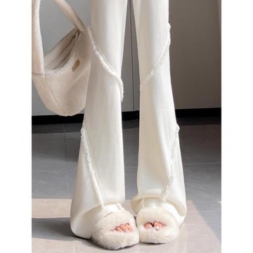 流蘇針織微喇糯米褲女春秋新款高腰顯瘦馬蹄褲休閑垂感拖地喇叭褲