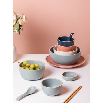 牧初北歐風莫蘭迪餐具家用碗盤碟厚實輕奢米飯碗陶瓷湯碗西餐套裝