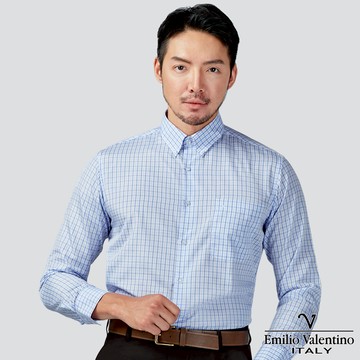 【Emilio Valentino】商務長袖襯衫-藍格