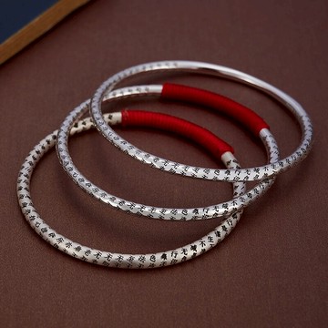 心經銀手鐲女s999純銀年輕款情侶足銀手環鐲子簡約民族風送女友