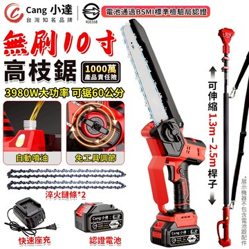 【Cang小達】鏈鋸機 無刷10寸電鏈鋸 高枝鋸 3980W大功率 電鋸子 手持高空兩用 鋸木機 電動鏈鋸 R3E558