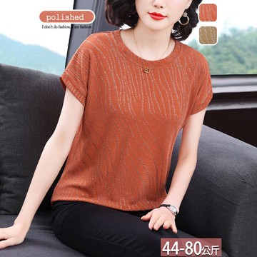 圓領滿版亮絲波浪條紋落肩袖上衣(2色) M-4XL【453270X】【現+預】☆流行前線☆