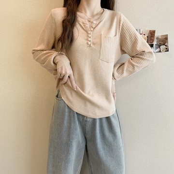 [米蘭精品] 針織衫長袖毛衣-韓版遮肚肚領顯大尺碼女上衣2色74is28