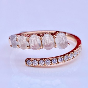 期間限定 - 18K玫瑰金白冰翡翠連排配鑽石戒指