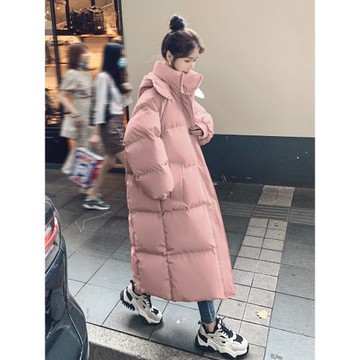 爆款奶fufu粉色連帽羽絨棉服女中長款2025冬季新款加厚面包服棉襖