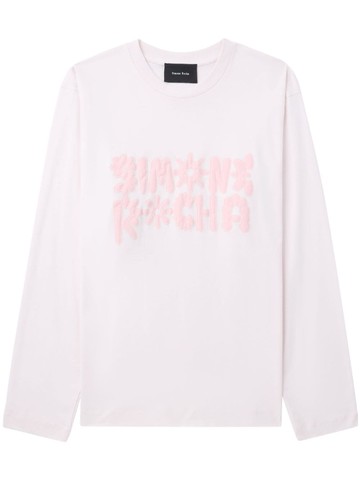 Simone Rocha - raised-logo long-sleeve T-shirt - women - Cotton - XXL - Pink