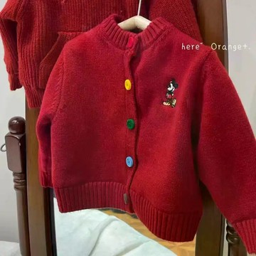 【台灣出貨】免運新年紅色拜年服喜慶毛衣卡通刺繡打底衫男女童洋氣針織衫