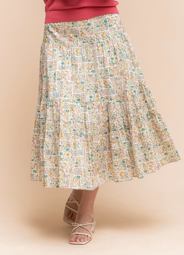 植蘊輕享印花抓褶長裙