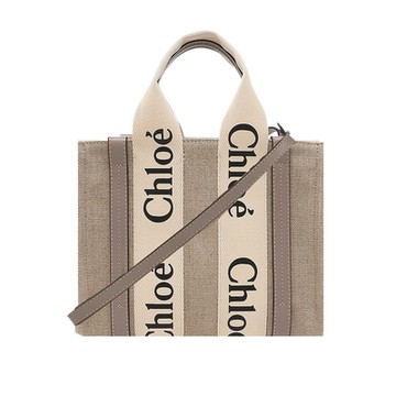 Chloe Woody tote bag 新款帆布兩用托特包(小號/灰色)