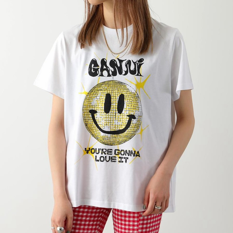 GANNI ガニー Tシャツ JERSEY SMILEY RELAXED T SHIRT T3356-3575