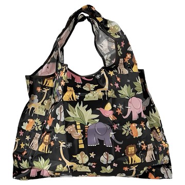 超質感厚實環保購物袋 加密牛津布  58 x 40 x 26cm  獅象森林樂園 黑色  1個