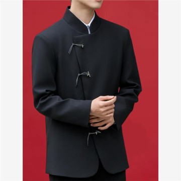 春秋新中式男裝中山裝立領西裝外套男高級感國風休閑西服套裝上衣
