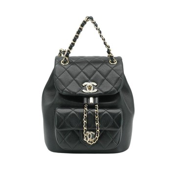 Chanel 展示品 Duma 菱格羊皮淡金釦後背包(AS2908-黑)