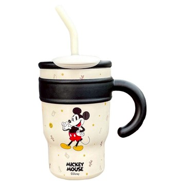 Disney 迪士尼 保溫杯 女生高顏值冰霸杯 316不鏽鋼水杯 大容量吸管杯子  1個  700ml  迪士尼米奇 米色 + 黑色