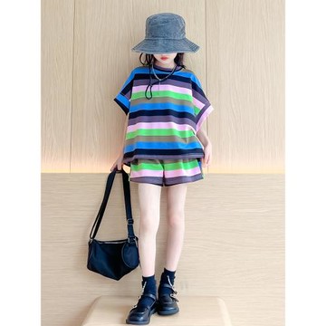 女童夏套裝2026新款兒童短袖純棉洋氣女大童短褲韓系童裝衣服夏裝