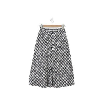 Back to Green-復古長裙 排扣 黑白格紋 M-33//vintage skirt
