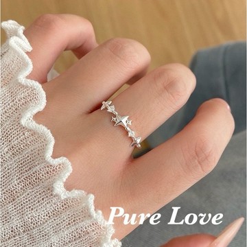 Pure Love樂芙 /正韓 銀飾【S925純銀】R0865簡約通體純銀星星鋯石開口可調式戒指/ 銀