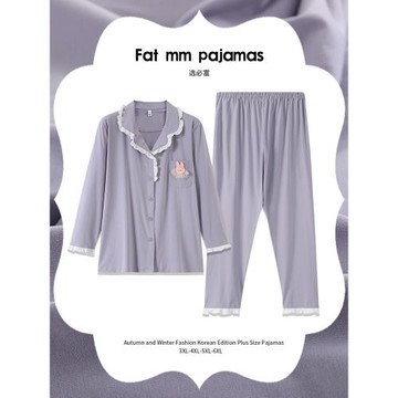 胖mm女特大碼睡衣200斤6XL300斤純棉春秋長袖寬松蕾絲甜美家居服