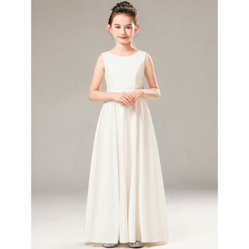 MUSE新款白色緞布晚禮服中學生兒童管弦比賽大提琴鋼琴考級演出服