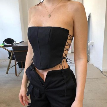 sexy low-cut bandage crop tops歐美風無袖裹胸兩邊綁帶魚骨上衣