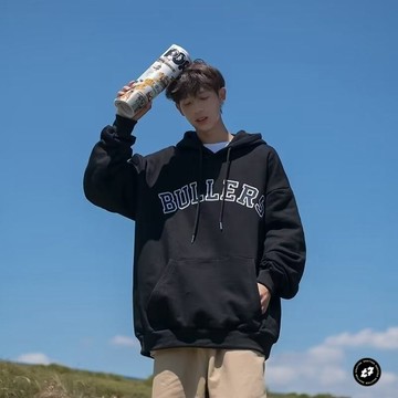 黑色連帽衛衣男春秋款美式潮牌字母印花套頭復古潮流寬鬆秋季外套連帽衛衣男大尺碼衛衣外套男生秋冬衛衣外套男帽T男
