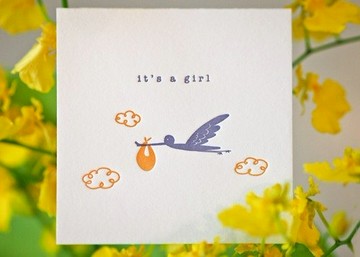 【網店限定】送子鳥 : 女嬰 - 迷你活版印刷卡