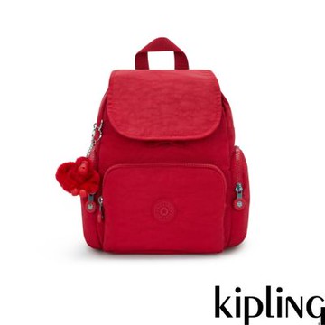 『猴子包』Kipling 寶石紅掀蓋拉鍊後背包-CITY ZIP MINI
