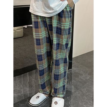 長睡褲男士春秋季薄款純棉大碼寬松格子家居服褲子外穿夏天大褲衩