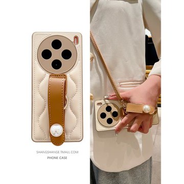 立體波浪珍珠腕帶適用vivox200手機殼vivox300新款X300Pro小香風皮質x200S全包防摔X200ultra斜跨背帶X90女款