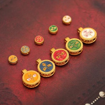 古法銀隔珠吊墜般若五路五色財神925純銀燒藍琺瑯diy手鏈生肖配件