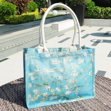 世界名畫麻布袋 | 耐用防水拉鍊袋 | 梵高盛開的杏花手提袋