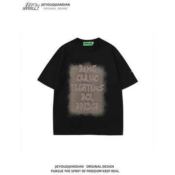 短袖T恤男夏季潮牌港風字母印花vintage青少年女學生半袖打底體恤