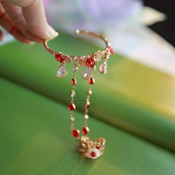 紅昭愿 原創設計古風紅寶石手鐲戒指套裝漢服古典舞腕飾蘭亭別