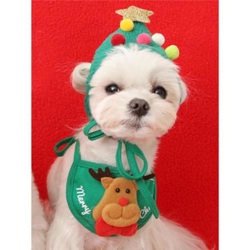 ins泰迪比熊口水巾貓咪狗狗圣誕節日麋鹿圣誕樹寵物帽子圍兜飾品