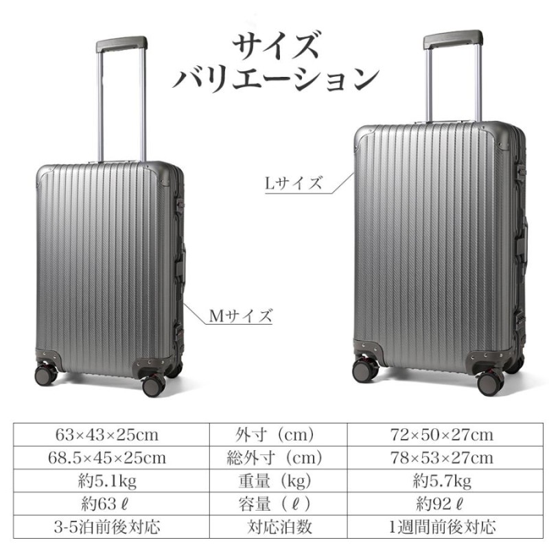 ✨スーツケース✨Lサイズ 60L アルミフレーム 耐衝撃 TSAロック