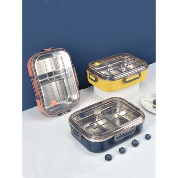 分隔型簡約飯盒學生上班族便當盒高中食堂日式帶不銹鋼2分格餐盒