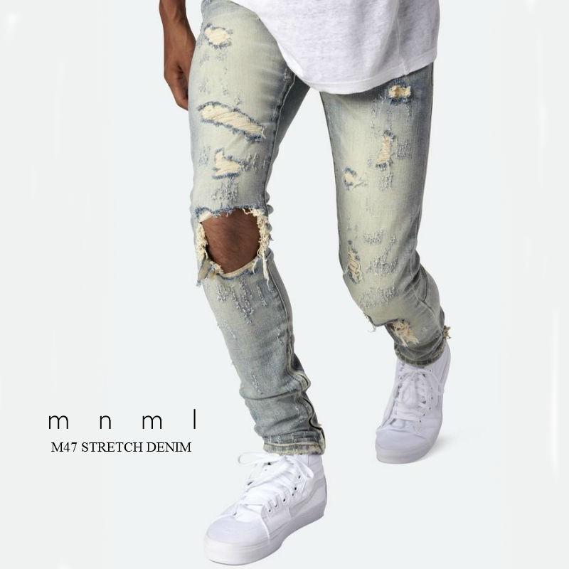 mnml ミニマル M47 STRETCH DENIM ストレッチ 裾ZIPジップ ダメージ