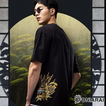 【秋冬新品買1送1】武士兜編織落肩短TEE(黑) - BLUE WAY 鬼洗い