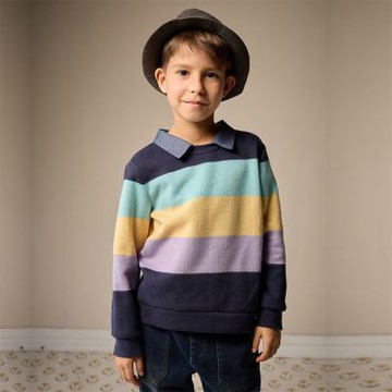 PIPPY 亮眼條紋翻領長袖上衣 藍-145