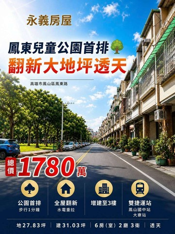 鳳東兒童公園首排翻新大地坪孝親透天｜高雄市鳳山區鳳東路