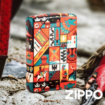 ZIPPO 舊時代防風打火機 48786 中世紀的藝術和象徵 雕刻和石版 巨龍 城堡 無縫織錦 終身保固