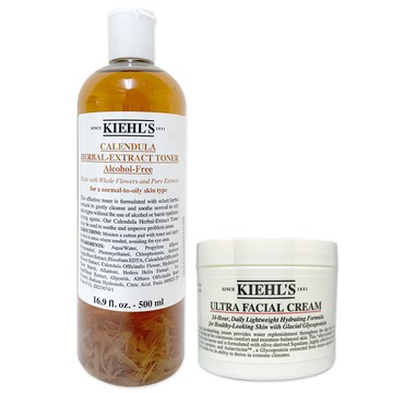 Kiehls 契爾氏 金盞花植物精華化妝水 500ml+冰河醣蛋白保濕霜 125ml (國際航空版)