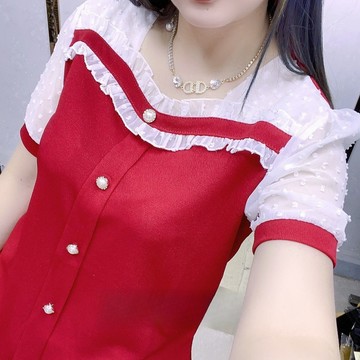 方領拼接襯衫女 上衣 襯衫 襯衣 短袖衫  夏季短袖方領拼接打底時尚小衫上衣遮肉外穿新款女半袖遮肚子洋氣 女裝