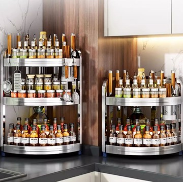 廚房置物架多功能調味品調料架鹽調味罐臺面三角不銹鋼墻角收納架