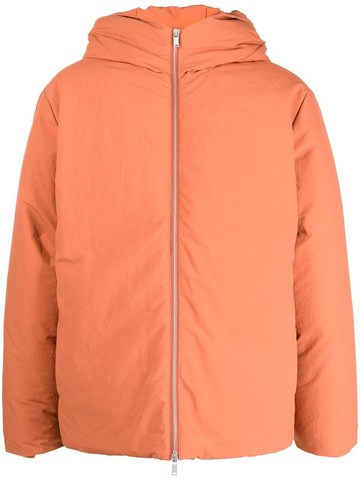 Jil Sander - padded-design hooded coat - men - Cotton/Down/Polyester/Feather - S - Orange